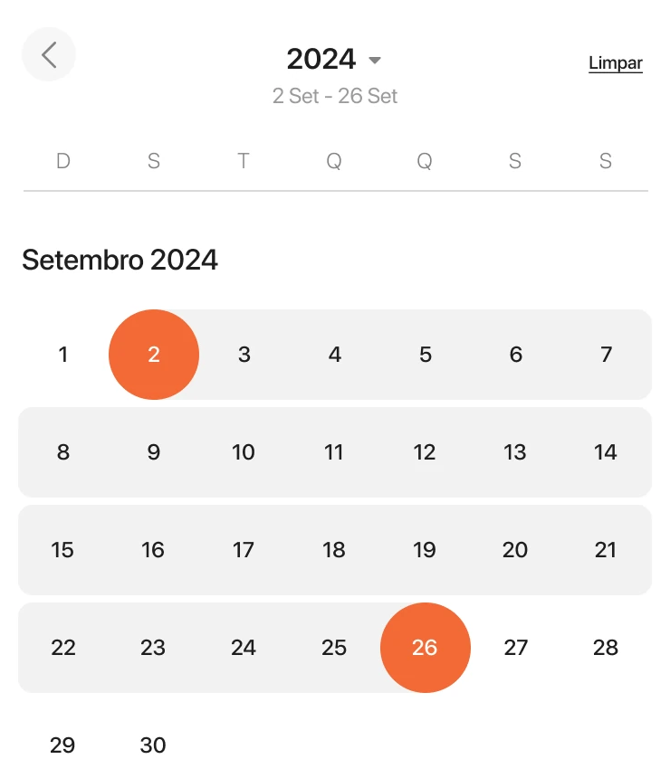 Calendar for September 2024 with the 2nd and the 26th selected.