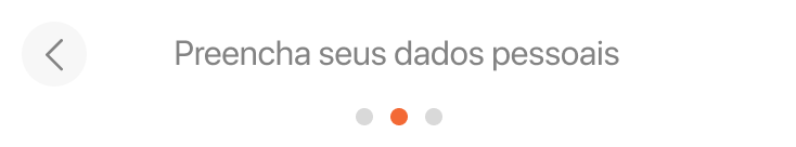 Back button, a step title and three progress dots with the second one active.