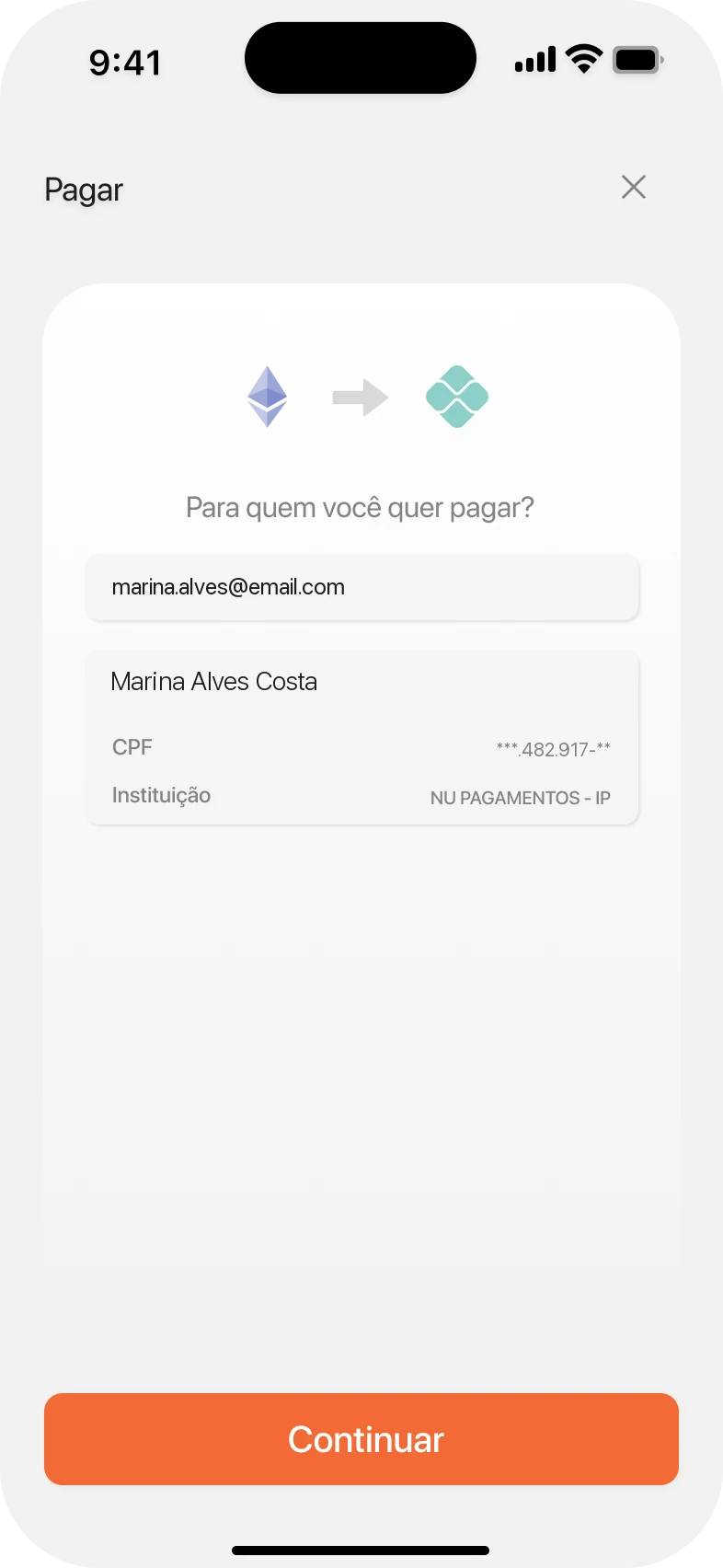 Final step 2: Pix key entered and the recipient's details shown.
