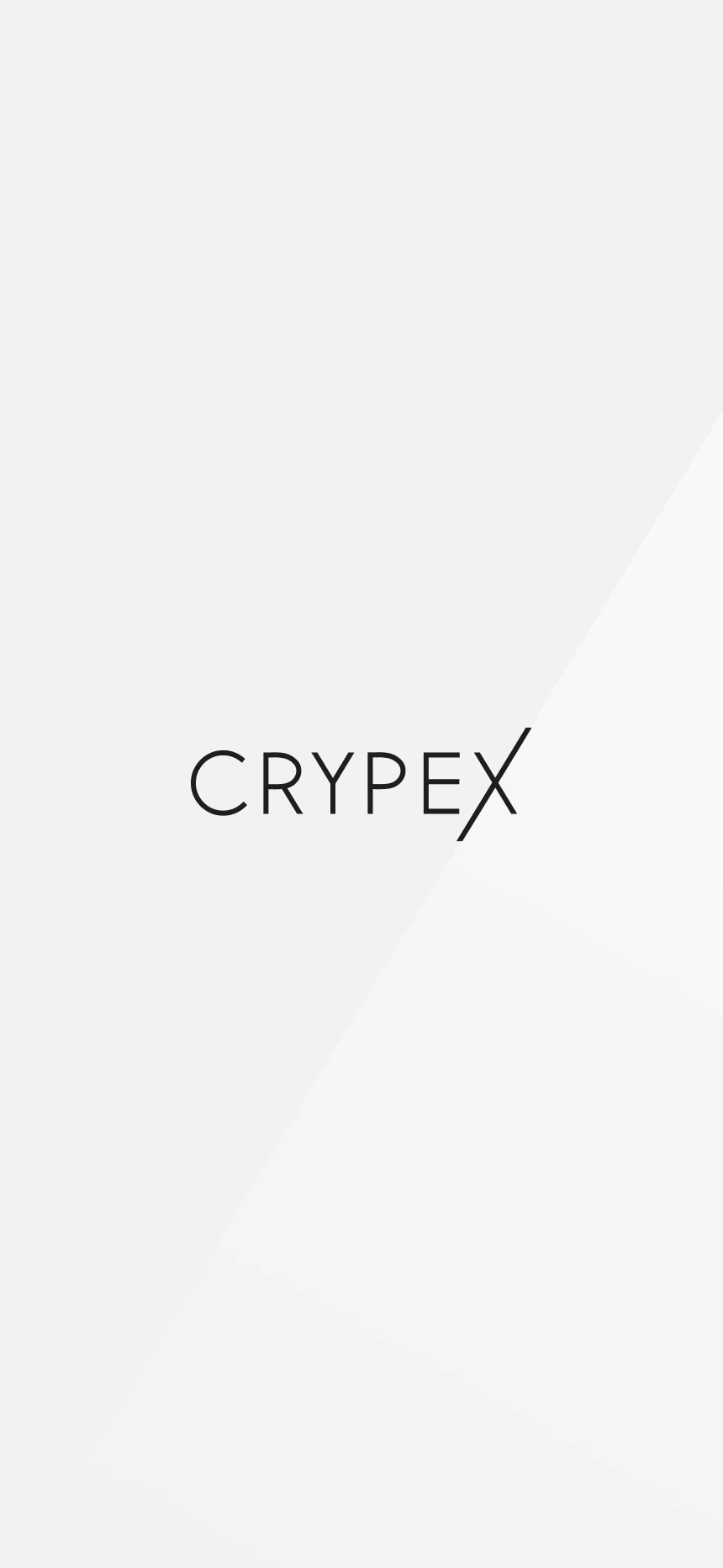 Splash screen with the Crypex wordmark centred on soft grey.