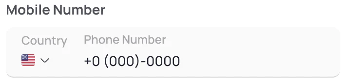 Mobile number field with a US flag country picker.