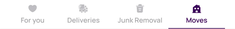 Top tabs: For you, Deliveries, Junk Removal and Moves, with Moves active.