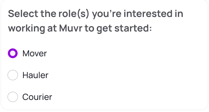Radio list for roles: Mover selected, Hauler, Courier.
