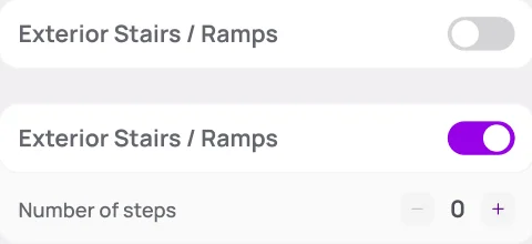 Exterior Stairs or Ramps switch, off, then on with a Number of steps counter.